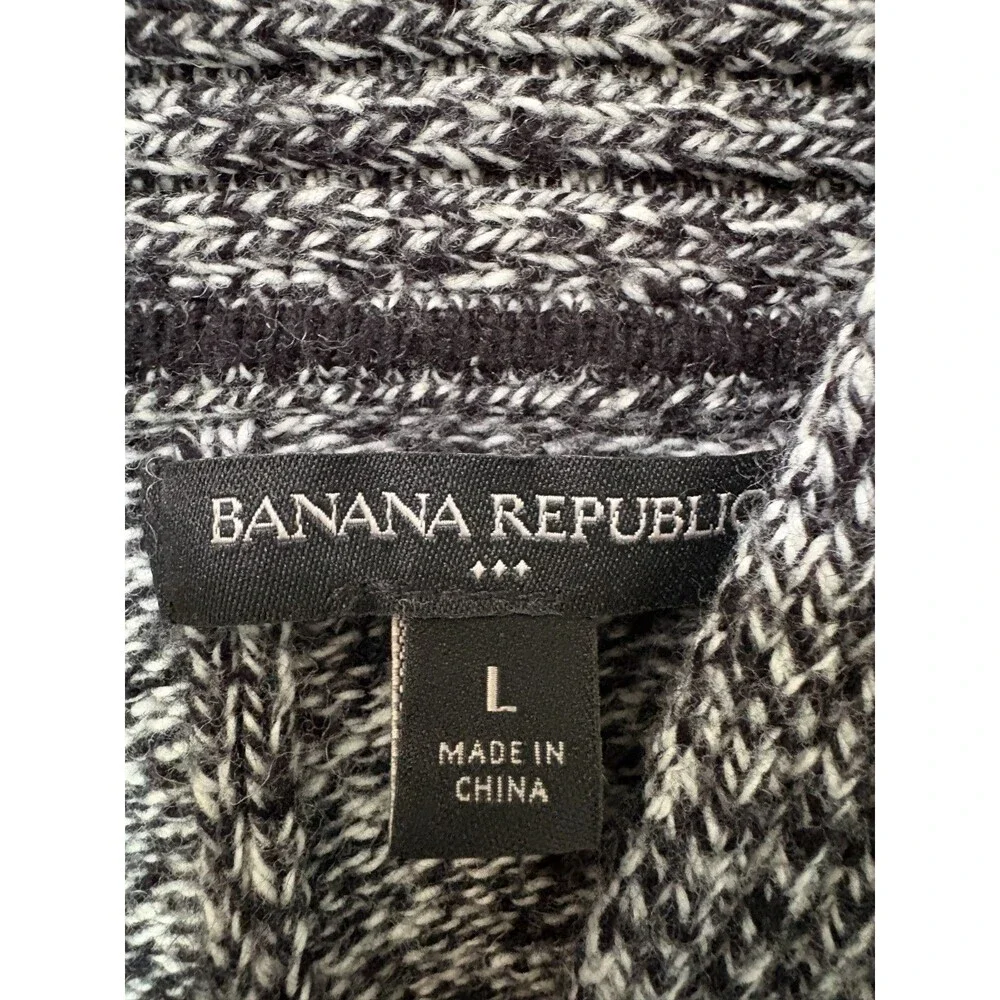 Banana Republic Sweater Mens Large Black & White Knit Long Sleeve Pull Over